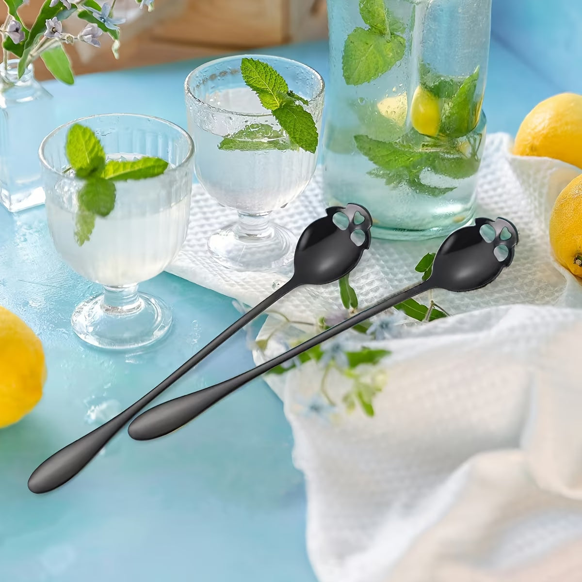 Black Skull Shaped Gothic Design Long Handled Spoon