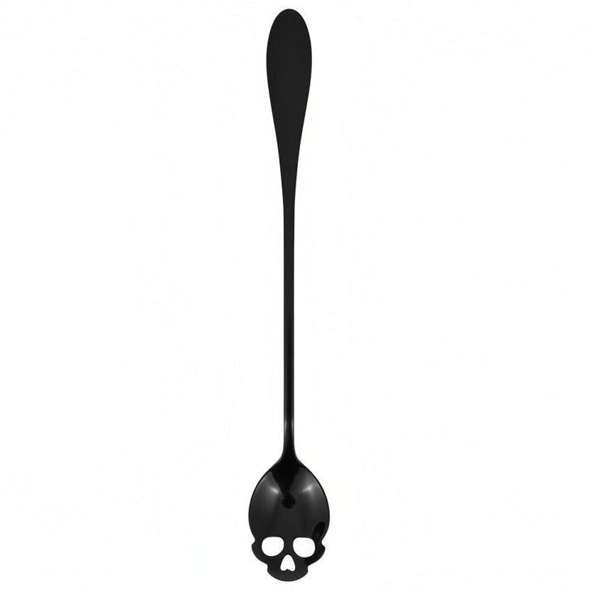 Black Skull Shaped Gothic Design Long Handled Spoon