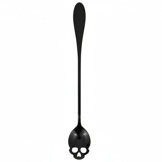 Black Skull Shaped Gothic Design Long Handled Spoon